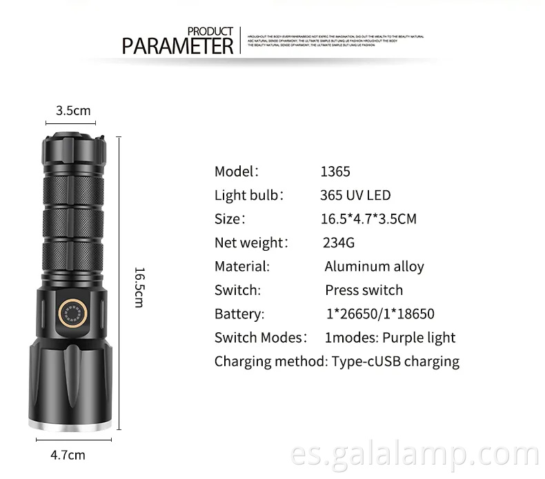 Linterna UV USB portátil para detectar dinero falsificado